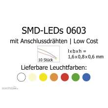 Tams Elektronik 81-50160-10 - SMD-LEDs Bauform 0603 mit angelöteten Drähten, Low Cost, kaltweiß