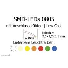 Tams Elektronik 81-50266-10 - SMD-LEDs Bauform 0805 mit angelöteten Drähten, Low Cost, rot