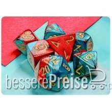 Chessex CHX20662 - Gemini® Mini-Polyhedral Red-Teal/gold 7-Die Set