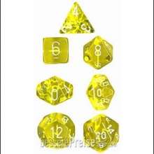 Chessex Würfel CHX23072 - Yellow w/white Translucent Polyhedral 7-Die Sets