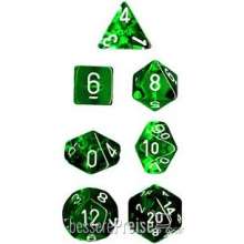 Chessex Würfel CHX23075 - Green w/white Translucent Polyhedral 7-Die Sets