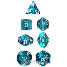 Chessex Würfel CHX23085 - Teal w/white Translucent Polyhedral 7-Die Sets