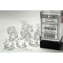 Chessex Würfel CHX23601 - Clear w/white Translucent 16mm d6 with pips Dice Blocks™ (12 Dice)