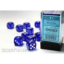 Chessex Würfel CHX23606 - Blue w/white Translucent 16mm d6 with pips Dice Blocks™ (12 Dice)