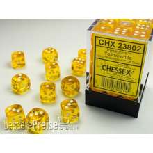 Chessex Würfel CHX23802 - Yellow w/white Translucent 12mm d6 with pips Dice Blocks™ (36 Dice)