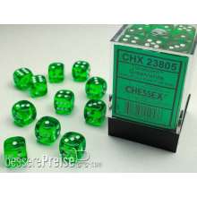 Chessex Würfel CHX23805 - Green w/white Translucent 12mm d6 with pips Dice Blocks™ (36 Dice)