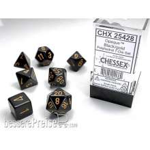 Chessex Würfel CHX25428 - Black w/gold Opaque Polyhedral 7-Die Sets