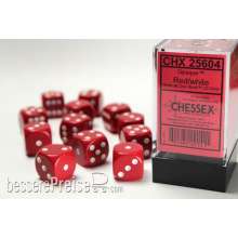 Chessex Würfel CHX25604 - Red w/white Opaque 16mm d6 with pips Dice Blocks™ (12 Dice)