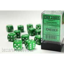 Chessex Würfel CHX25605 - Green w/white Opaque 16mm d6 with pips Dice Blocks™ (12 Dice)