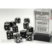 Chessex Würfel CHX25608 - Black w/white Opaque 16mm d6 with pips Dice Blocks™ (12 Dice)