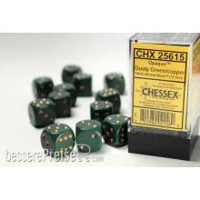 Chessex Würfel CHX25615 - Dusty Green w/gold Opaque 16mm d6 with pips Dice Blocks™ (12 Dice)