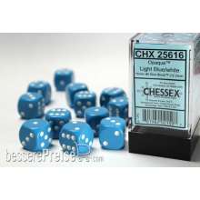 Chessex Würfel CHX25616 - Light Blue w/white Opaque 16mm d6 with pips Dice Blocks™ (12 Dice)