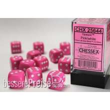 Chessex CHX25644 - Opaque 16mm d6 Pink/white Dice Block™ (12 dice)