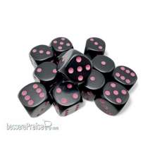 Chessex CHX25648 - Opaque 16mm d6 Black/pink Dice Block? (12 dice)