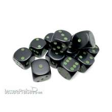 Chessex CHX25658 - Opaque 16mm d6 Black/green Dice Block? (12 dice)