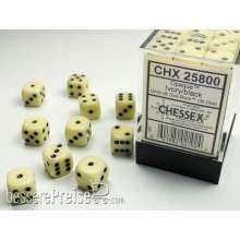 Chessex Würfel CHX25800 - Ivory w/black Opaque 12mm d6 with pips Dice Blocks™ (36 Dice)