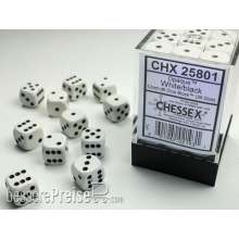 Chessex Würfel CHX25801 - White w/black Opaque 12mm d6 with pips Dice Blocks™ (36 Dice)