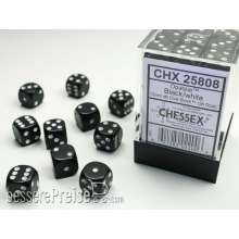 Chessex Würfel CHX25808 - Black w/white Opaque 12mm d6 with pips Dice Blocks™ (36 Dice)