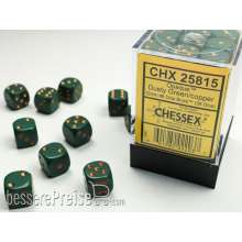 Chessex Würfel CHX25815 - Dusty Green w/gold Opaque 12mm d6 with pips Dice Blocks™ (36 Dice)