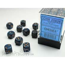 Chessex Würfel CHX25826 - Dusty Blue w/gold Opaque 12mm d6 with pips Dice Blocks™ (36 Dice)