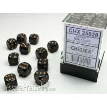 Chessex Würfel CHX25828 - Black w/gold Opaque 12mm d6 with pips Dice Blocks™ (36 Dice)