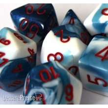 Chessex Würfel CHX26257 - Astral Blue-White w/red Gemini™ Polyhedral Ten d10 Sets