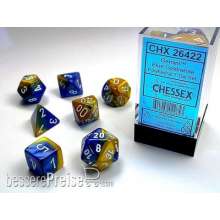 Chessex Würfel CHX26422 - Blue-Gold w/white Gemini™ Polyhedral 7-Die Sets