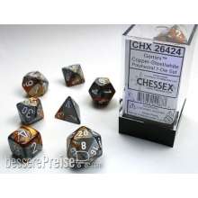 Chessex Würfel CHX26424 - Copper-Steel w/white Gemini™ Polyhedral 7-Die Sets