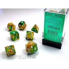 Chessex Würfel CHX26425 - Gold-Green w/white Gemini™ Polyhedral 7-Die Sets