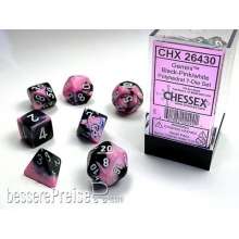 Chessex Würfel CHX26430 - Black-Pink w/white Gemini™ Polyhedral 7-Die Sets