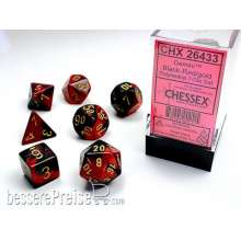 Chessex Würfel CHX26433 - Black-Red w/gold Gemini™ Polyhedral 7-Die Sets