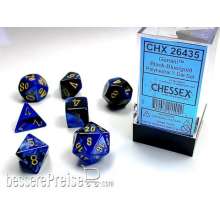 Chessex Würfel CHX26435 - Black-Blue w/gold Gemini™ Polyhedral 7-Die Sets