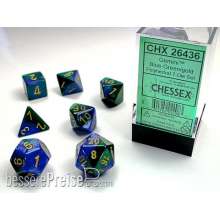 Chessex Würfel CHX26436 - Blue-Green w/gold Gemini™ Polyhedral 7-Die Sets