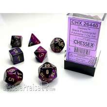 Chessex Würfel CHX26440 - Black-Purple w/gold Gemini™ Polyhedral 7-Die Sets