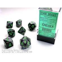 Chessex Würfel CHX26445 - Black-Grey w/green Gemini™ Polyhedral 7-Die Sets