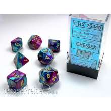 Chessex Würfel CHX26449 - Purple-Teal w/gold Gemini™ Polyhedral 7-Die Sets