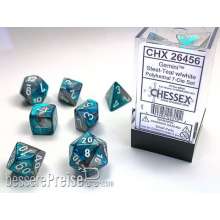 Chessex Würfel CHX26456 - Steel-Teal w/white Gemini™ Polyhedral 7-Die Sets