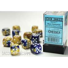 Chessex Würfel CHX26622 - Blue-Gold w/white Gemini™ 16mm d6 with pips Dice Blocks™ (12 Dice)