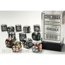 Chessex Würfel CHX26624 - Copper-Steel w/white Gemini™ 16mm d6 with pips Dice Blocks™ (12 Dice)