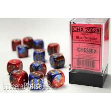 Chessex Würfel CHX26629 - Blue-Red w/gold Gemini™ 16mm d6 with pips Dice Blocks™ (12 Dice)