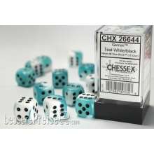 Chessex Würfel CHX26644 - White-Teal w/black Gemini™ 16mm d6 with pips Dice Blocks™ (12 Dice)