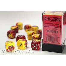 Chessex Würfel CHX26650 - Red-Yellow w/silver Gemini™ 16mm d6 with pips Dice Blocks™ (12 Dice)