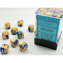 Chessex Würfel CHX26822 - Blue-Gold w/white Gemini™ 12mm d6 with pips Dice Blocks™ (36 Dice)