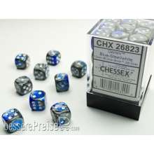 Chessex Würfel CHX26823 - Blue-Steel w/white Gemini™ 12mm d6 with pips Dice Blocks™ (36 Dice)