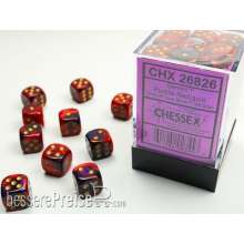 Chessex Würfel CHX26826 - Purple-Red w/gold Gemini™ 12mm d6 with pips Dice Blocks™ (36 Dice)