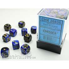 Chessex Würfel CHX26835 - Black-Blue w/gold Gemini™ 12mm d6 with pips Dice Blocks™ (36 Dice)