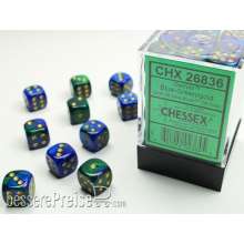 Chessex Würfel CHX26836 - Blue-Green w/gold Gemini™ 12mm d6 with pips Dice Blocks™ (36 Dice)