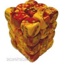 Chessex Würfel CHX26850 - Red-Yellow w/silver Gemini™ 12mm d6 with pips Dice Blocks™ (36 Dice)