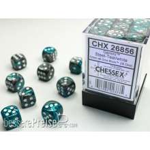 Chessex Würfel CHX26856 - Steel-Teal w/white Gemini™ 12mm d6 with pips Dice Blocks™ (36 Dice)