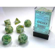 Chessex Würfel CHX27409 - Marble™ Green w/dark green Signature™ Polyhedral 7-Die Sets